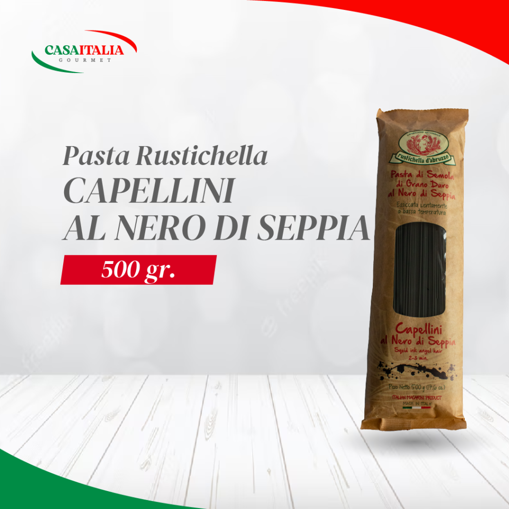 CAPELLINI AL NERO DI SEPPIA 500 g Rustichella Casa Italia Gourmet